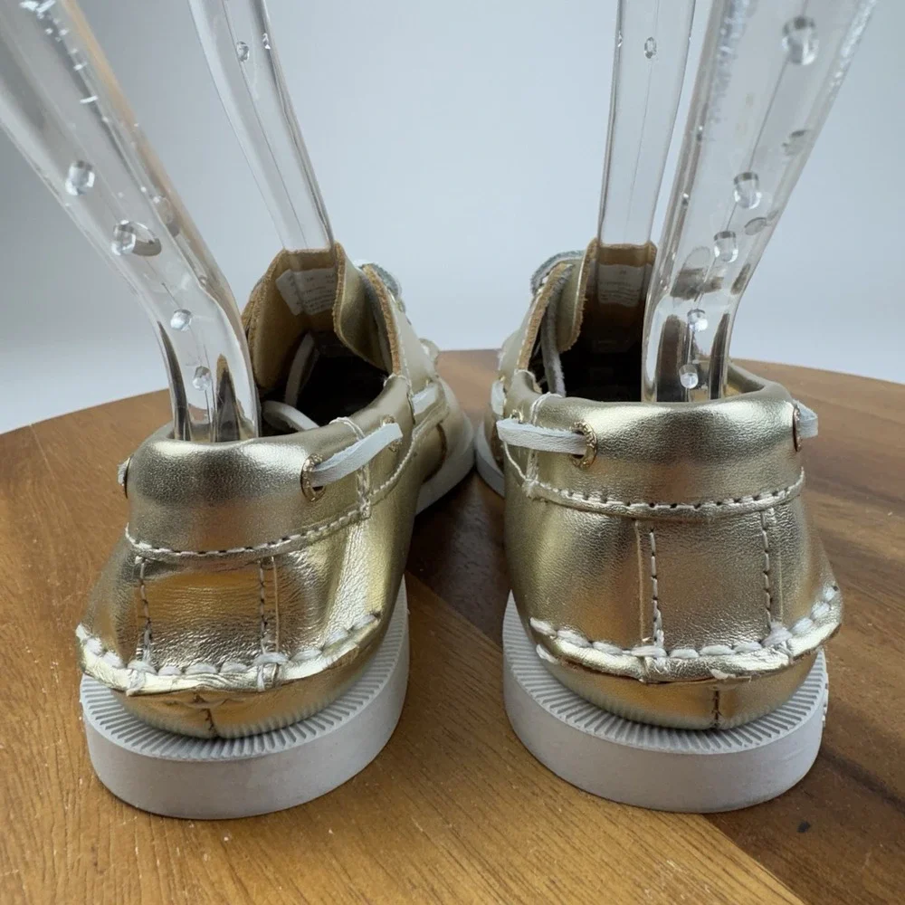 New Big Kids Sperry Top-Sider Authentic Original Gold Metallic Boat Shoes Size 2